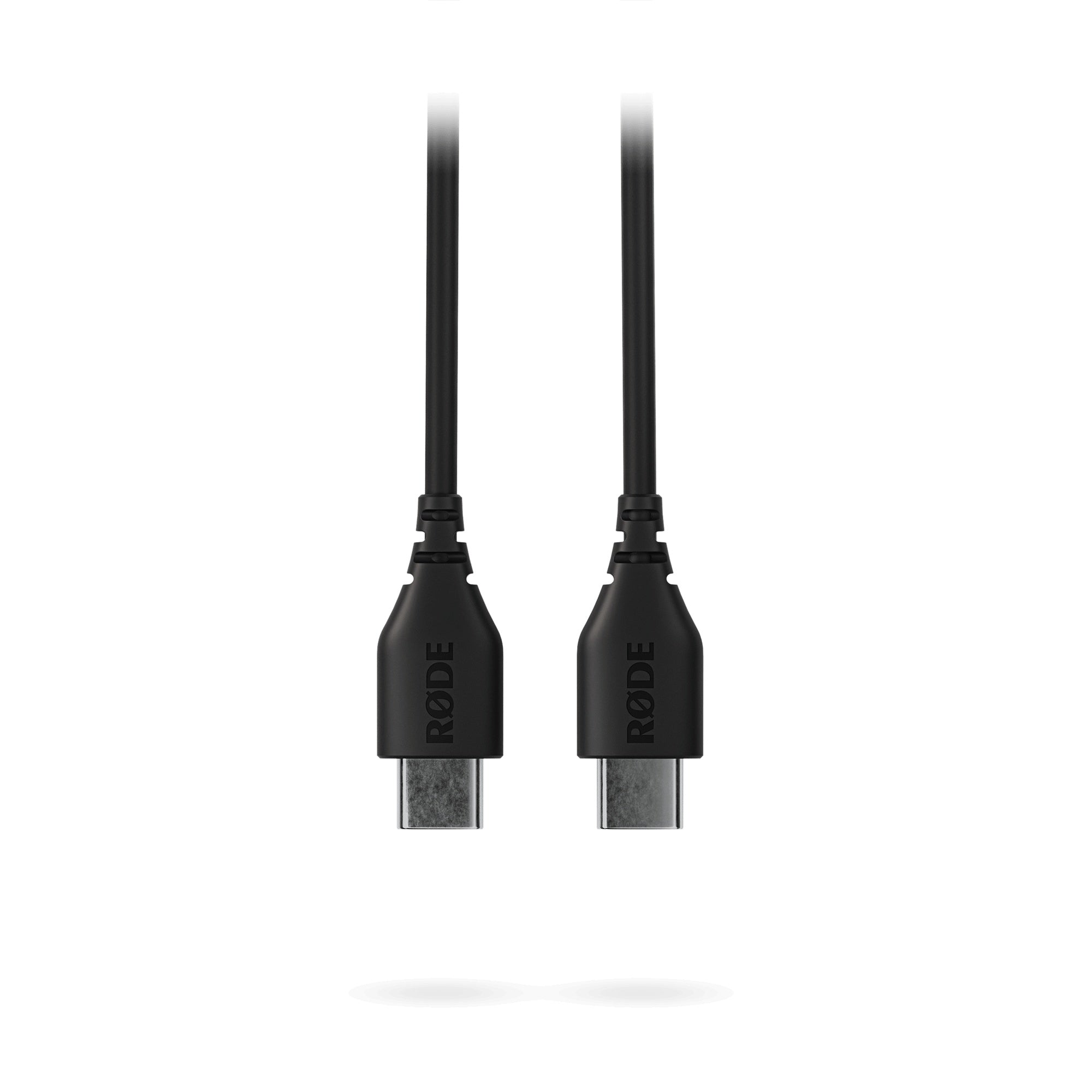 RODE USB-C to USB-C data cable, 30cm length, shown with connectors and cable detailing for fast device connectivity.