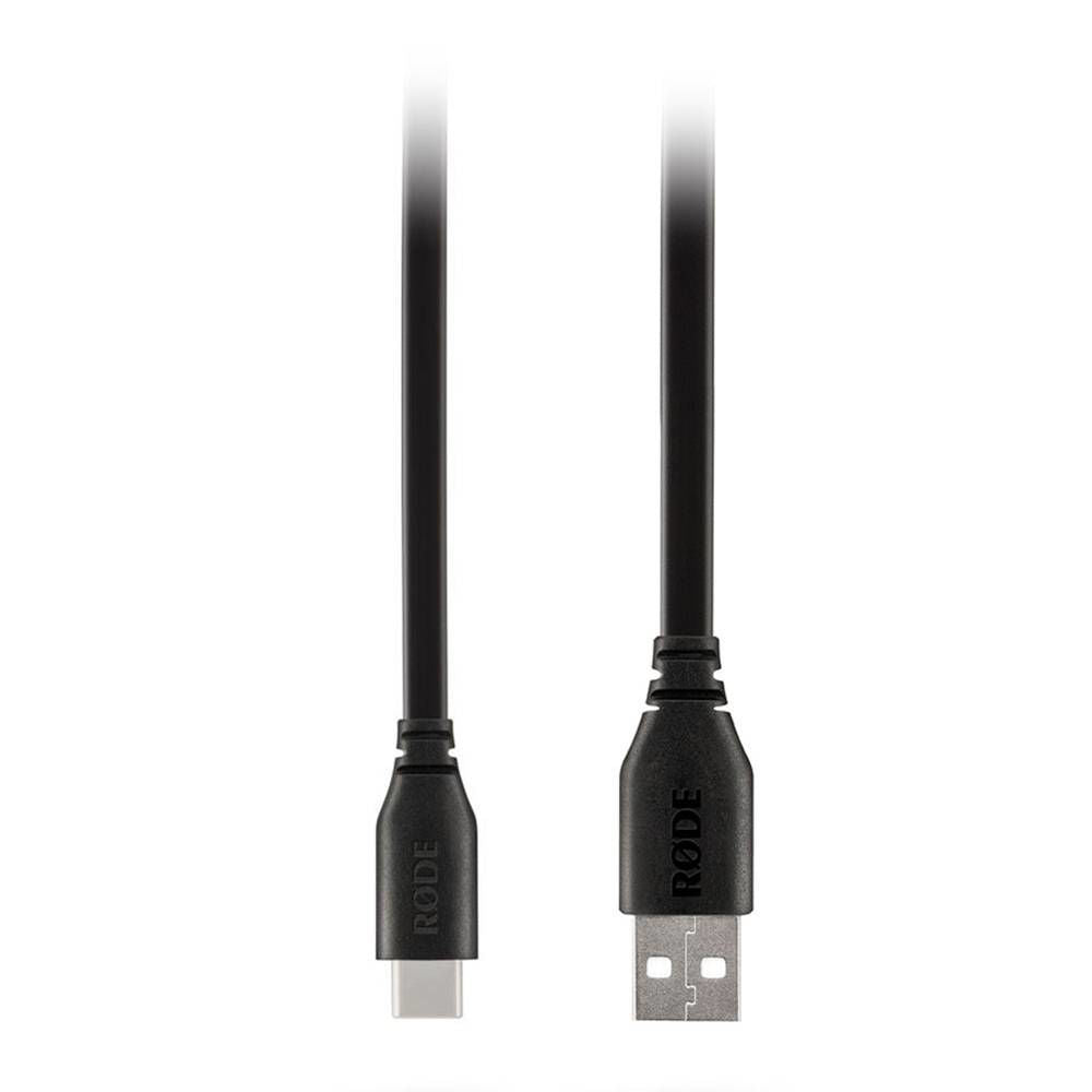 RODE USB-C to USB-A data cable 1.5m, black with RODE branding, showing connectors and cable flexibility.