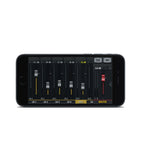 Soundcraft Ui16 16-channel digital mixer with wireless control, showing front panel and control interface on a rack-mounted unit.
