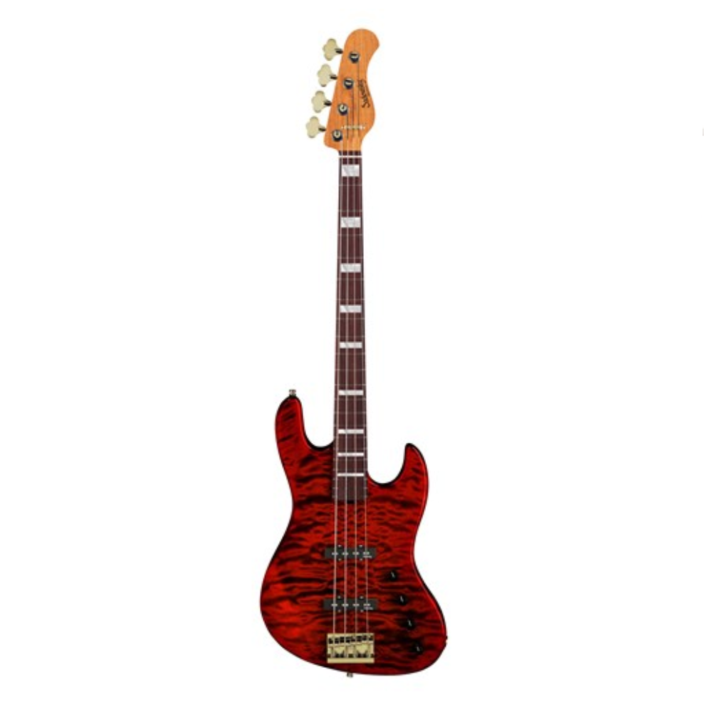 Sadowsky Limited Edition 2023 Metro Line J-Style Bass Guitar in Majestic Red Transparent Satin with maple neck and black hardware.