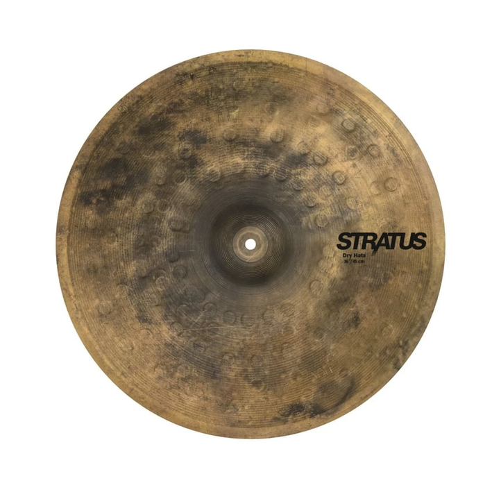 A Sabian SD1602 16-inch Stratus Dry Hats cymbals set with a matte finish and detailed surface texture for drum kit use.