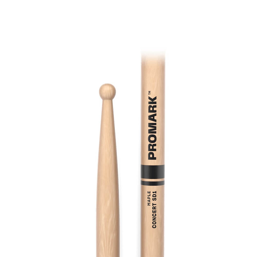 ProMark SD1W Lacquered Maple Drum Sticks with maple tips, 2B size, featuring a natural wood finish and tapered tip for versatile drumming.