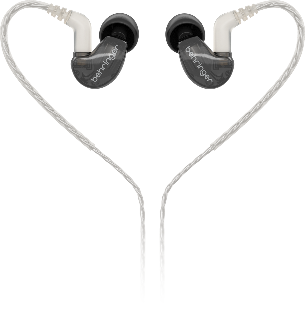 Behringer SD251-CK Pro in-ear studio headphones in black with sleek earbud design and inline microphone.