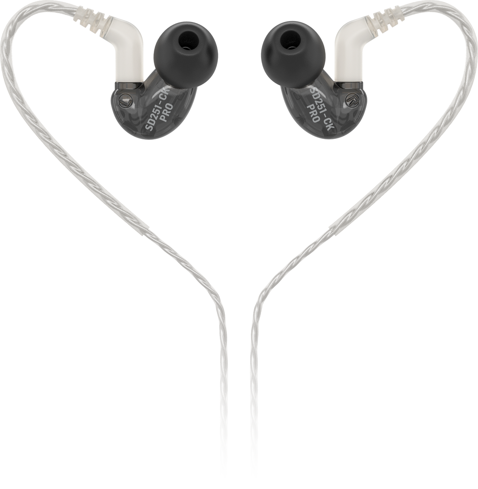 Behringer SD251-CK Pro in-ear studio headphones in black with sleek design and silicone ear tips.