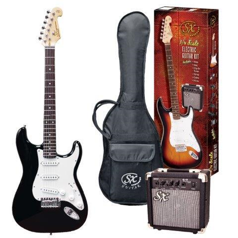 SX ST Style 3/4 size Electric Guitar Pack with Amplifier in Black