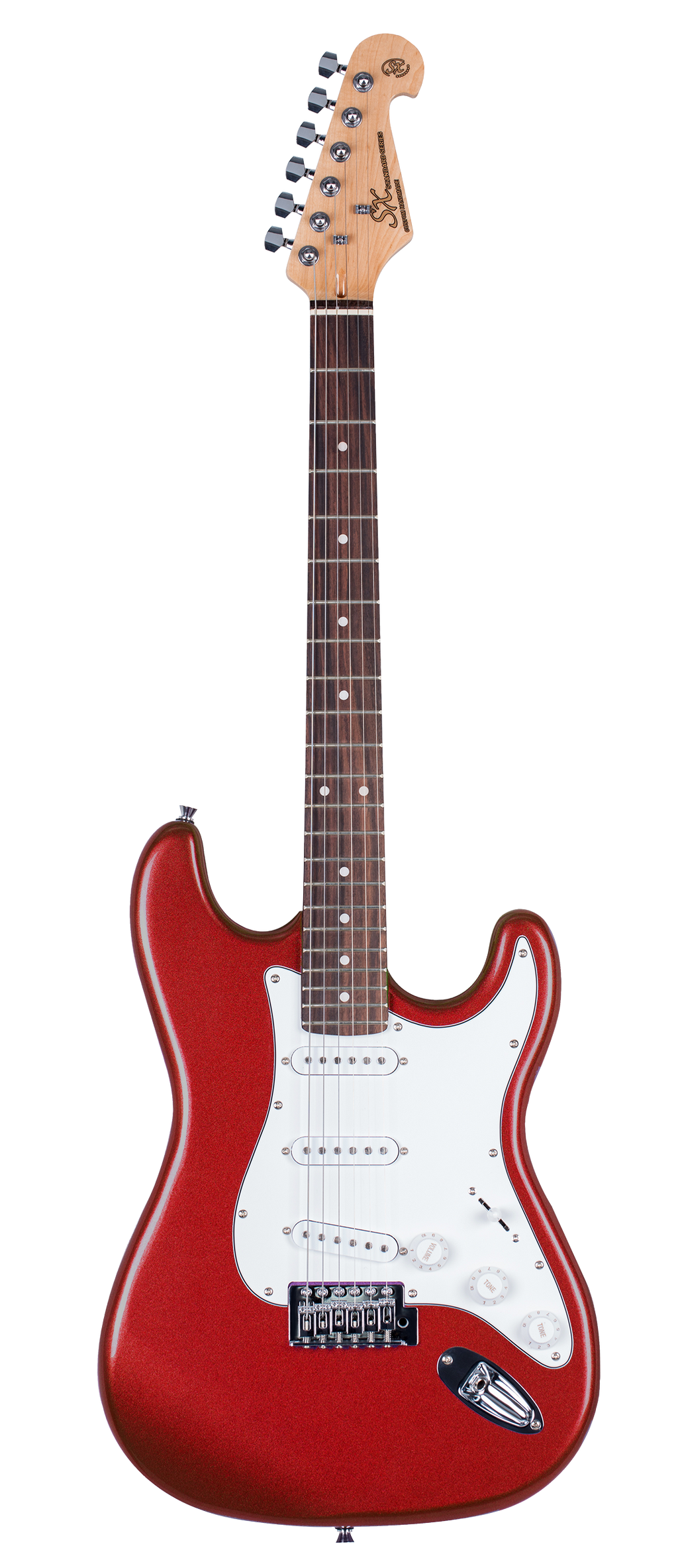 SX Essex ST Style Full Size Electric Guitar in Candy Apple Red & Amp Pack
