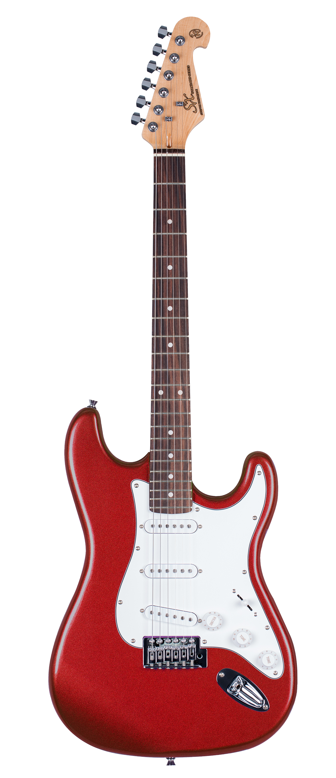 SX Essex ST Style Full Size Electric Guitar in Candy Apple Red & Amp Pack