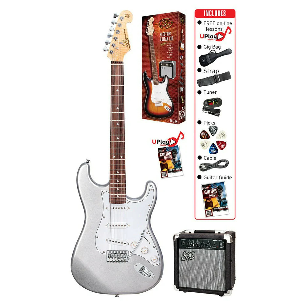 SX ST Style Electric Guitar and Amplifier Pack in Metallic Silver