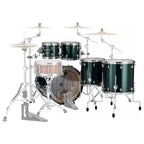 Mapex Saturn Evolution shell pack featuring 22-inch bass drum, 10 and 12-inch toms, 16-inch floor tom in Brunswick Green.