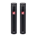 Pair of sE Electronics sE8 studio supercardioid microphones with black finish, shown with microphone capsules and cables.
