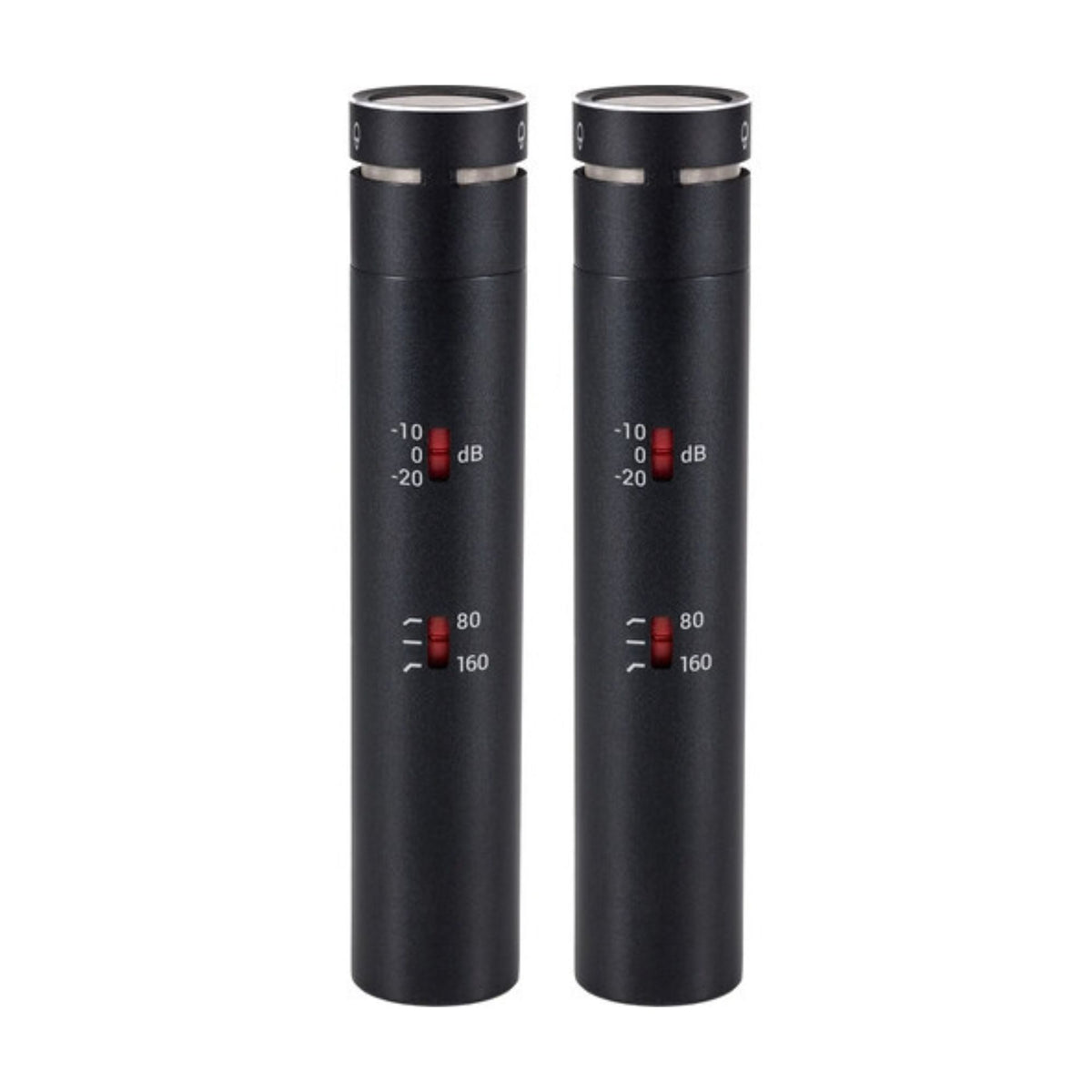 Pair of sE Electronics sE8 supercardioid studio microphones with black bodies and gold accents, shown on a plain background.