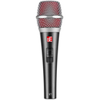 sE Electronics V7 Switch supercardioid dynamic vocal microphone with lockable switch and wired connection, shown with cable and grille.