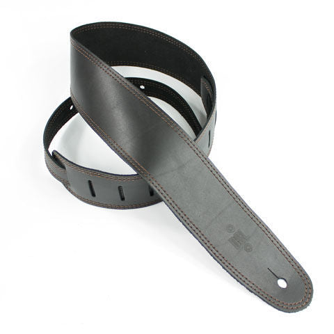 DSL Straps Classic Series Single Ply Guitar Strap 2.5in - Black/Brown Stitch