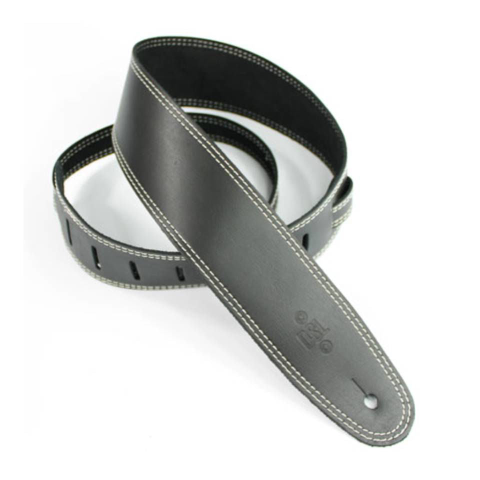 DSL Straps Classic Series Single Ply Guitar Strap 2.5in - Black/Beige Stitch - Extra Length