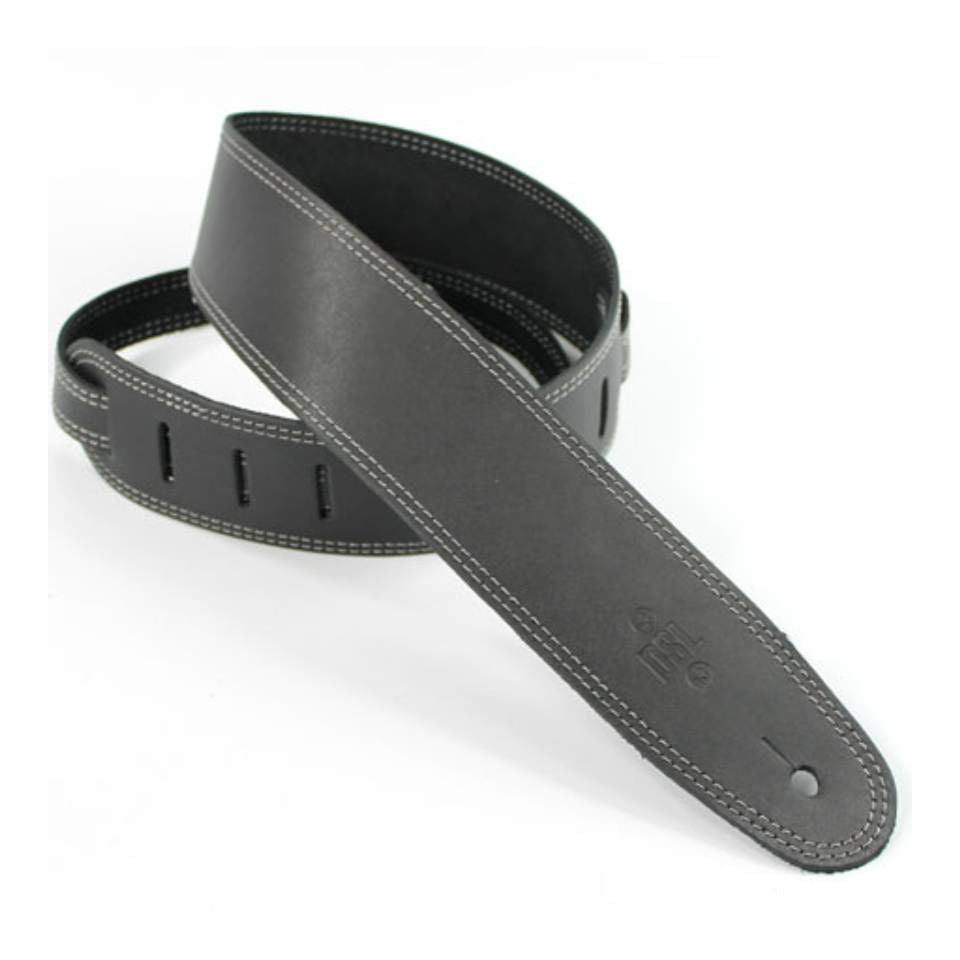DSL Straps Classic Series Single Ply Guitar Strap 2.5in - Black/Grey Stitch - Extra Length