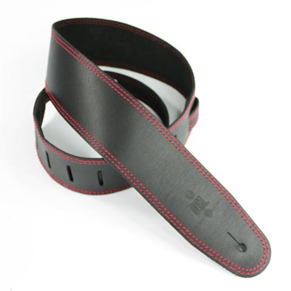 DSL Straps Classic Series Single Ply Guitar Strap 2.5in - Black/Red Stitch