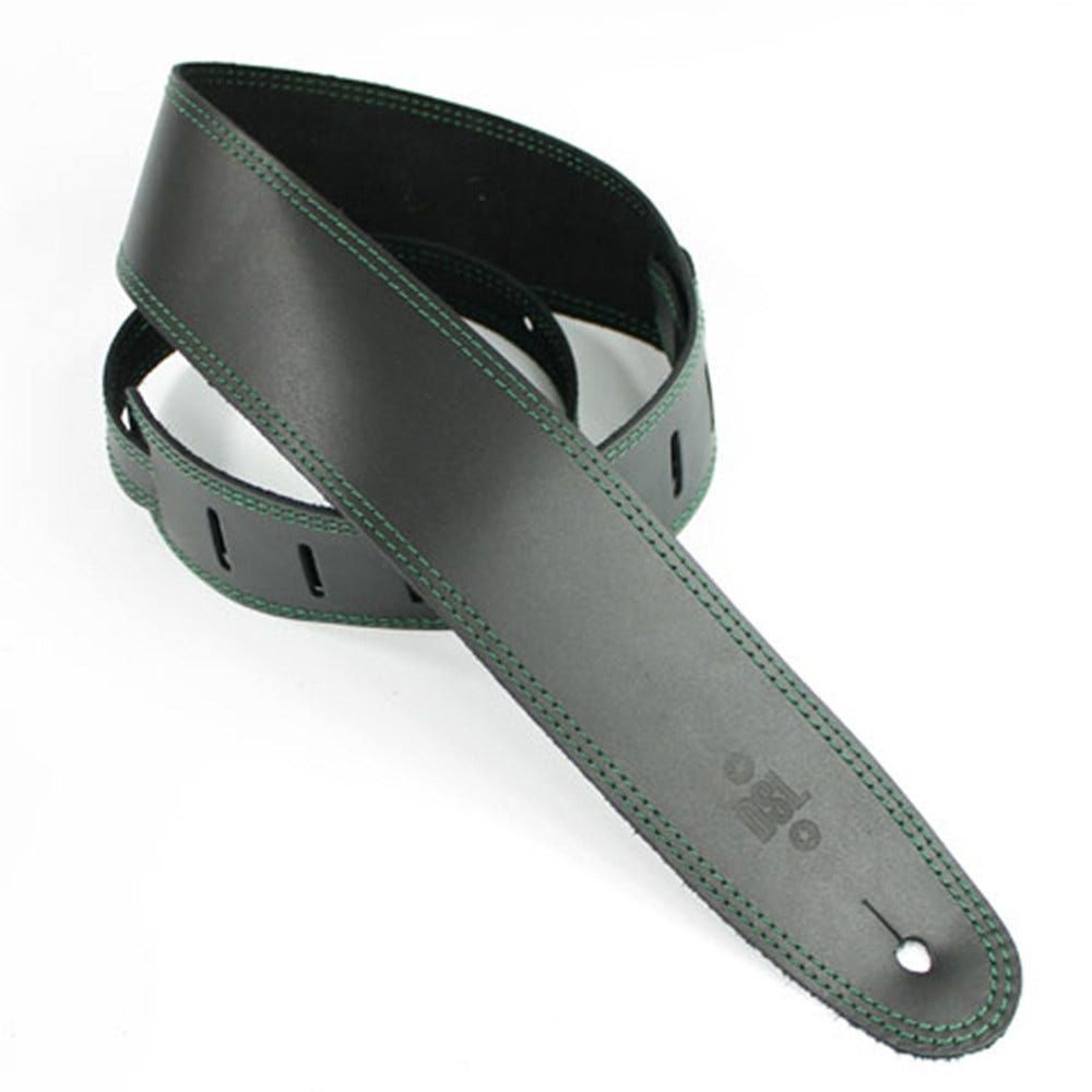 DSL Straps Classic Series Single Ply Guitar Strap 2.5in - Black/Green Stitch