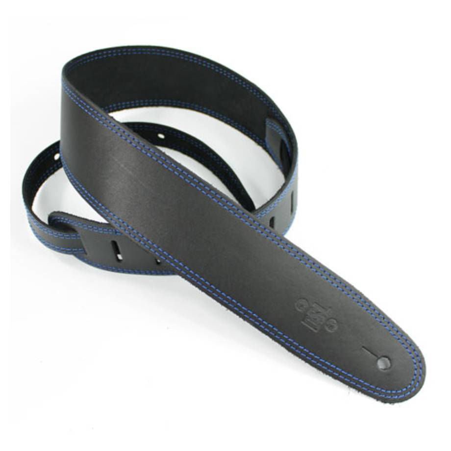 DSL Straps Classic Series Single Ply Guitar Strap 2.5in - Black/Blue Stitch