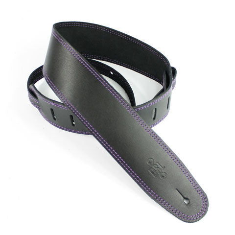 DSL Straps Classic Series Single Ply Guitar Strap 2.5in - Black/Purple Stitch - Extra Length