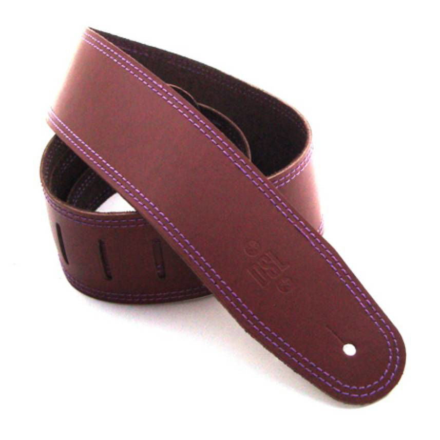 DSL Straps Classic Series Single Ply Guitar Strap 2.5in - Maroon/Purple Stitch