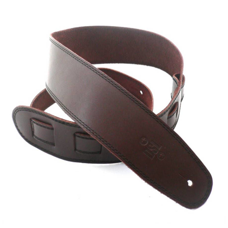 DSL Straps Classic Series Single Ply Guitar Strap 2.5in - Saddle Brown/Black Stitch - Extra Length