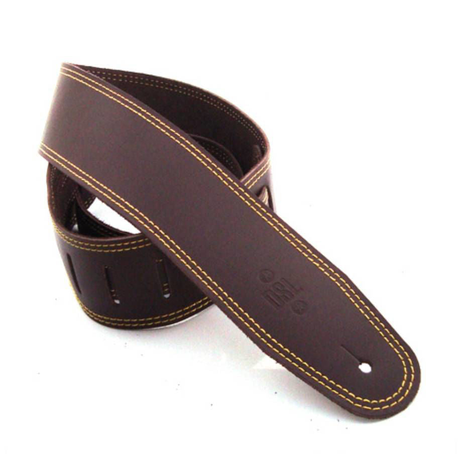 DSL Straps Classic Series Single Ply Guitar Strap 2.5in - Saddle Brown/Yellow Stitch