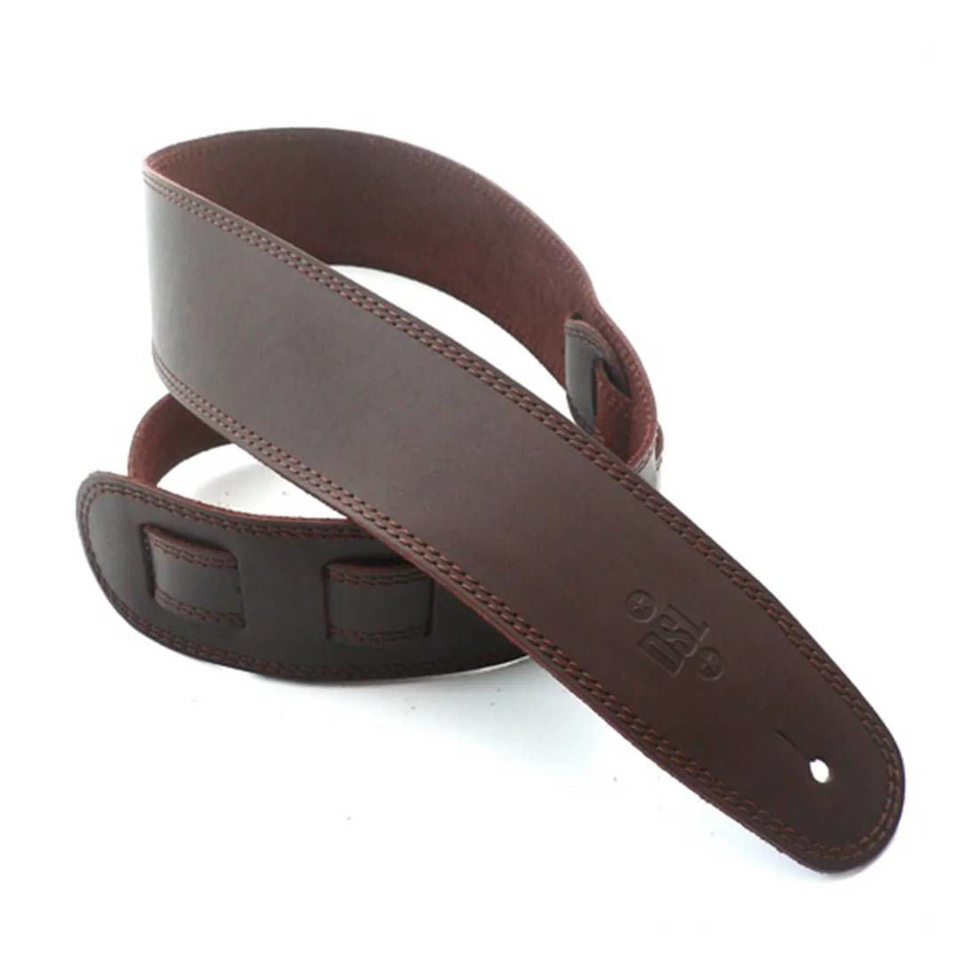 DSL Straps Classic Series Single Ply Guitar Strap 2.5in - Saddle Brown/Brown Stitch - Extra Length