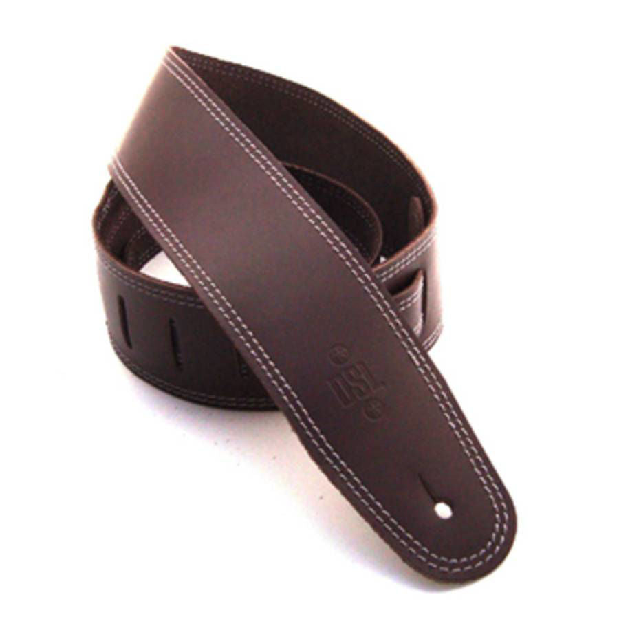 DSL Straps Classic Series Single Ply Guitar Strap 2.5in - Saddle Brown/Grey Stitch