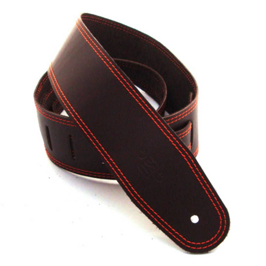 DSL Straps Classic Series Single Ply Guitar Strap 2.5in - Saddle Brown/Orange Stitch
