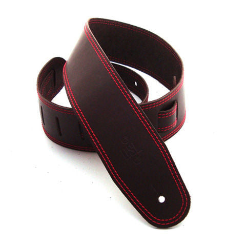 DSL Straps Classic Series Single Ply Guitar Strap 2.5in - Saddle Brown/Red Stitch