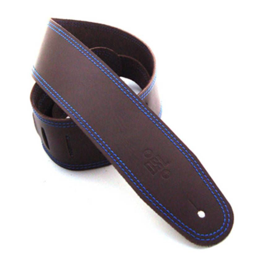 DSL Straps Classic Series Single Ply Guitar Strap 2.5in - Saddle Brown/Blue Stitch