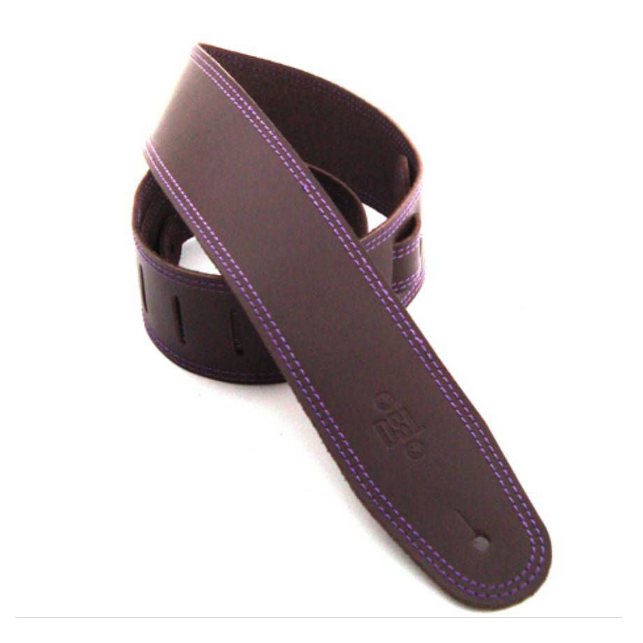 DSL Straps Classic Series Single Ply Guitar Strap 2.5in - Saddle Brown/Purple Stitch