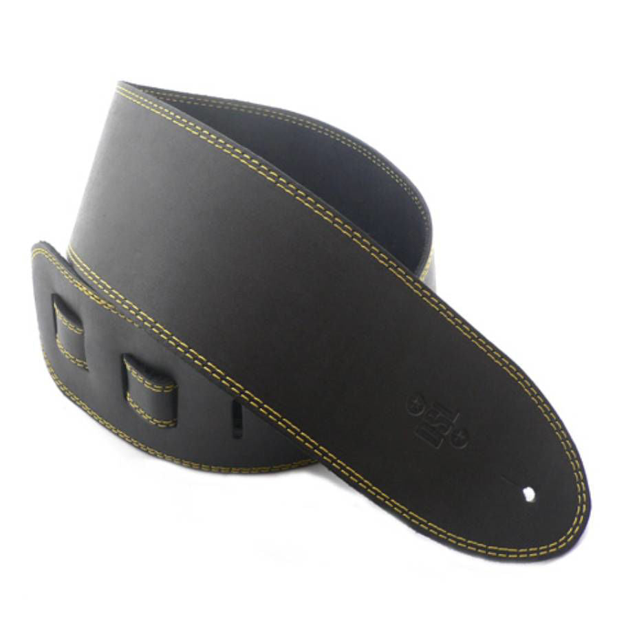 DSL Straps Classic Series Single Ply Guitar Strap 3.5in - Black/Yellow Stitch