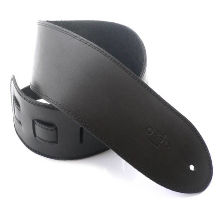 Black DSL Straps Classic Series single ply 3.5-inch guitar strap with black stitch, designed for comfortable instrument support.