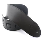 Black DSL Straps Classic Series single ply 3.5-inch guitar strap with black stitch, designed for comfortable instrument support.