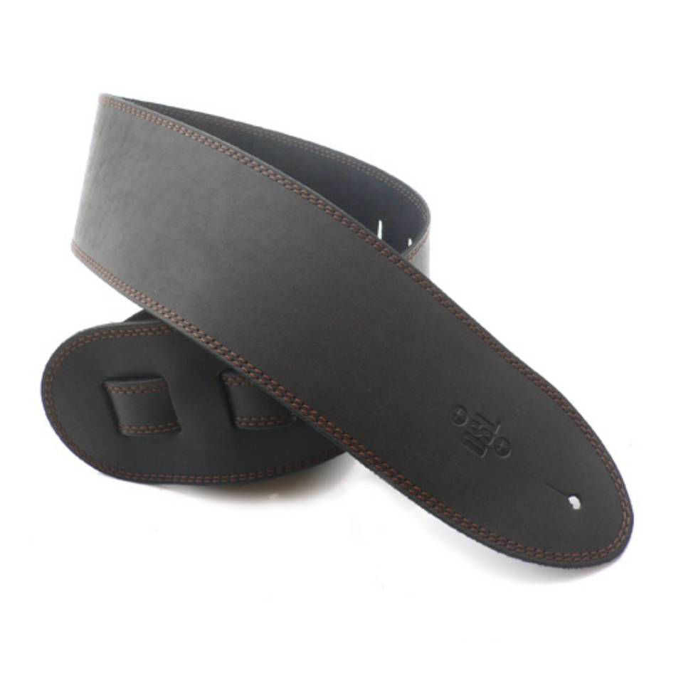 DSL Straps Classic Series Single Ply Guitar Strap 3.5in - Black/Brown Stitch