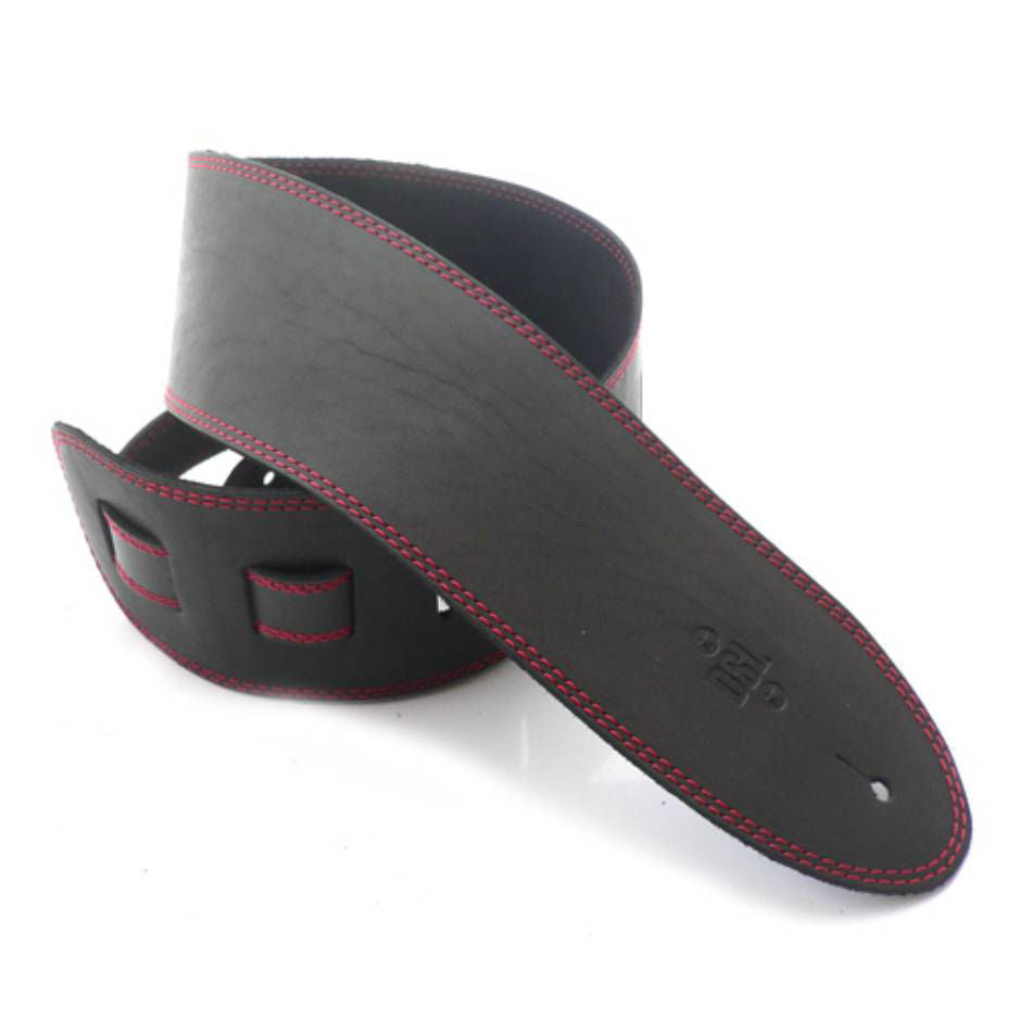 DSL Straps Classic Series Single Ply Guitar Strap 3.5in - Black/Red Stitch