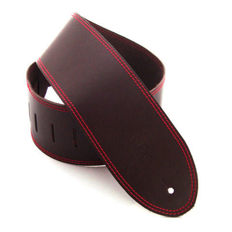 DSL Straps Classic Series Single Ply Guitar Strap 3.5in - Saddle Brown/Red Stitch