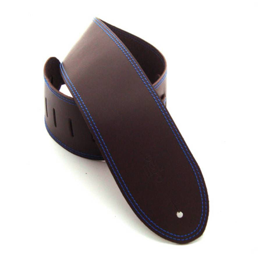 DSL Straps Classic Series Single Ply Guitar Strap 3.5in - Saddle Brown/Blue Stitch
