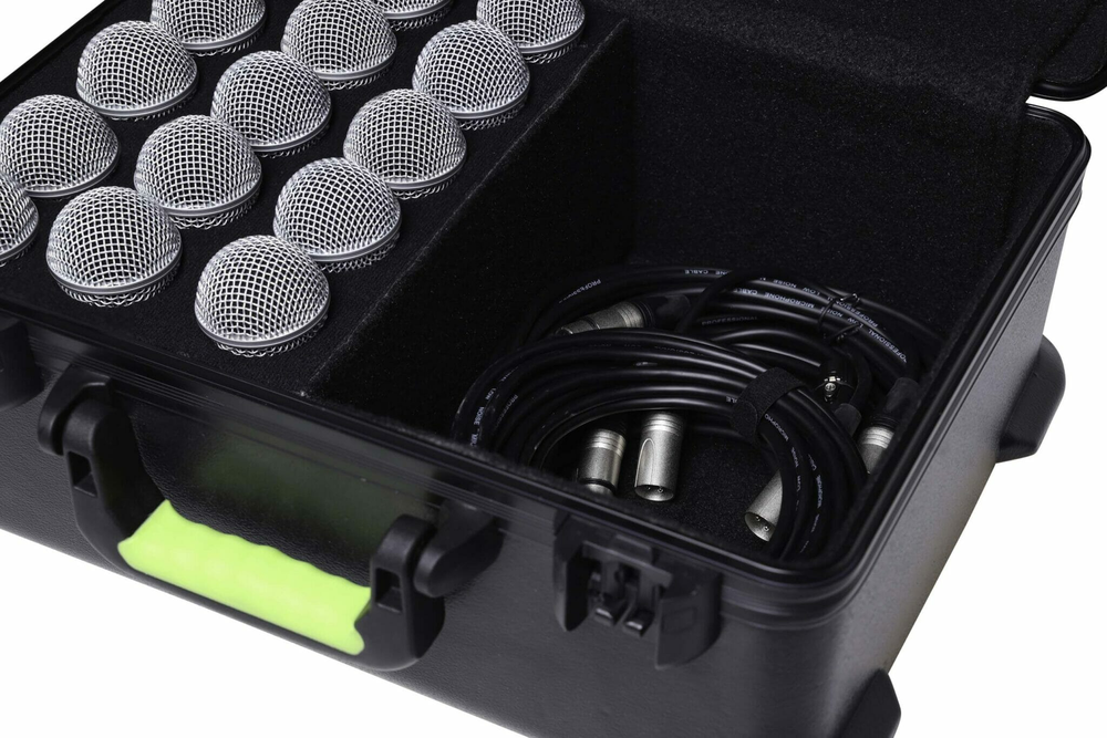 GATOR Gator SH-MICCASE15 Shure microphone case with TSA latches holding up to 15 wired microphones, black protective bag