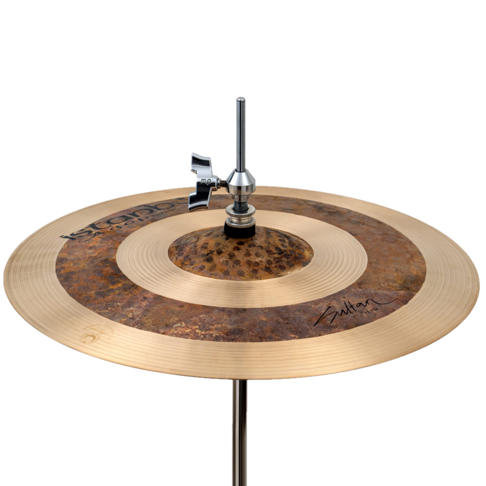 Istanbul 15-inch Sultan Hi-Hats single cymbals set with a shiny, reflective surface and detailed branding on the cymbals.