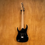 Rear view of IBANEZ UV70P Steve Vai 7-string electric guitar in black, showcasing the back and hardware details.