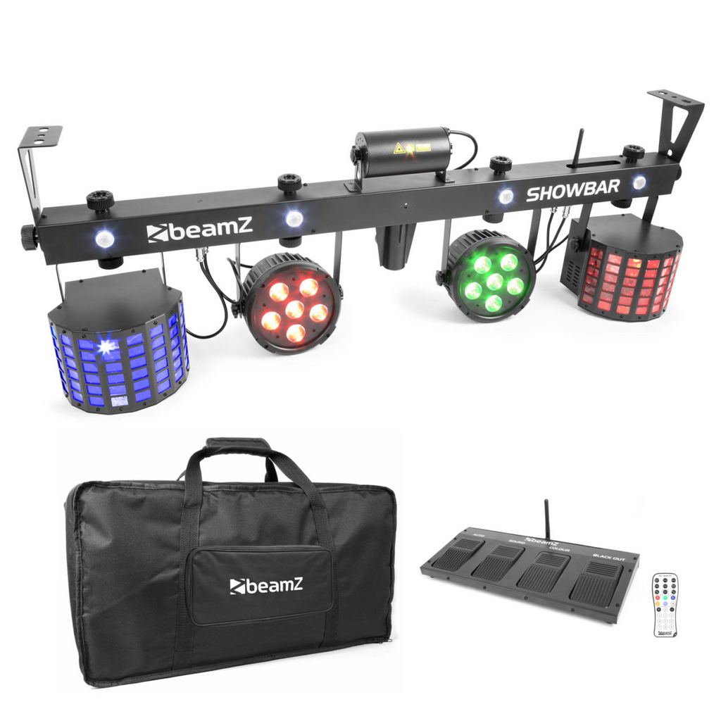 Beamz ShowBar 2 x Par 6x6in 2xDerby Laser R/G DMX IR Light
