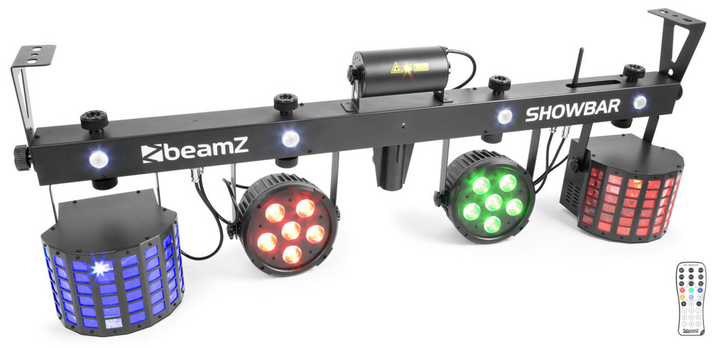 Beamz ShowBar 2 x Par 6x6in 2xDerby Laser R/G DMX IR Light
