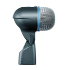Shure Beta 52A wired kick drum microphone with black grille and stand mount, designed for live sound and studio use.