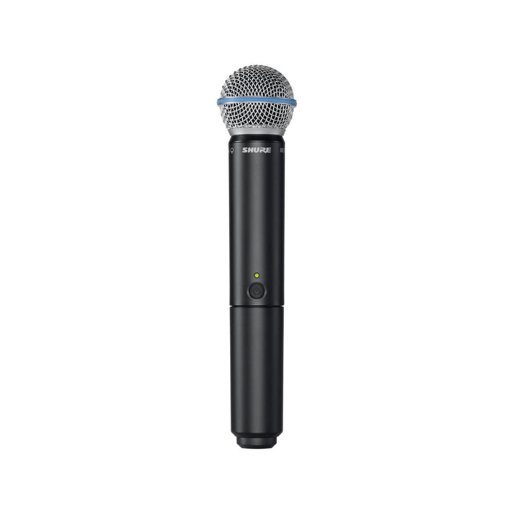 Shure BLX288/BETA58 wireless dual handheld microphone system with two BETA58 microphones on a black background