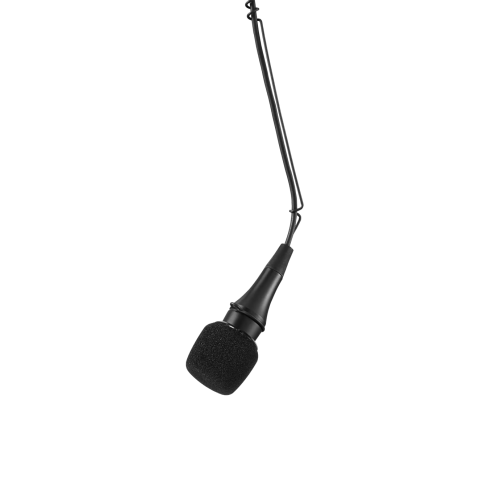 Shure Centraverse wired hanging microphone with black grille and mounting bracket, designed for live sound applications.