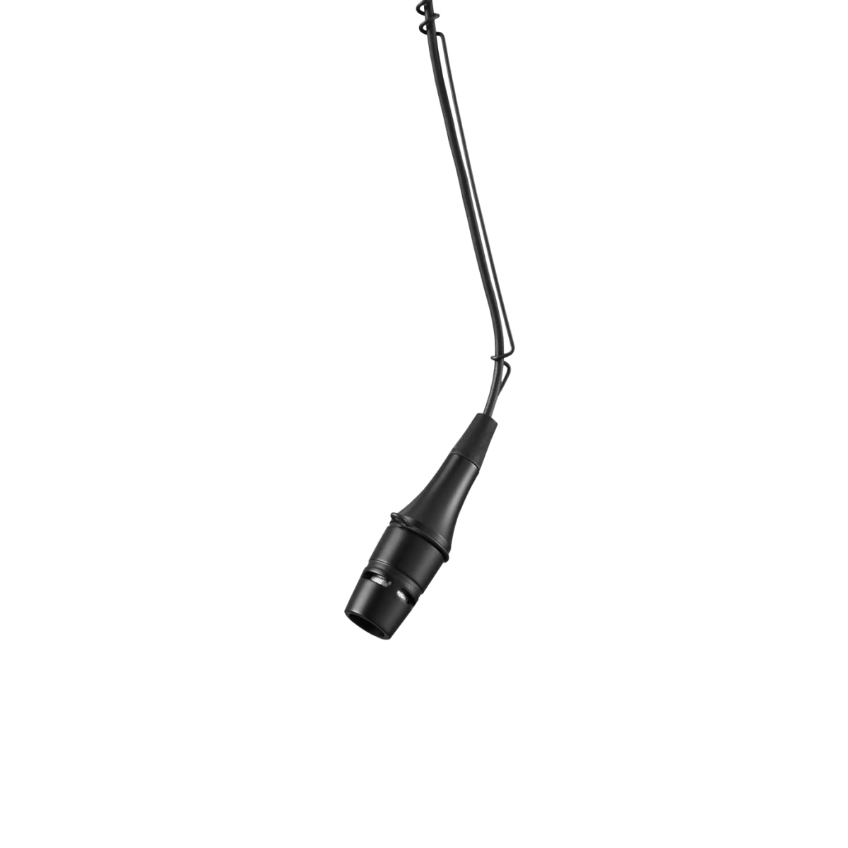 Shure Centraverse wired hanging microphone with black finish, mounted on a stand, used for live sound and public address.