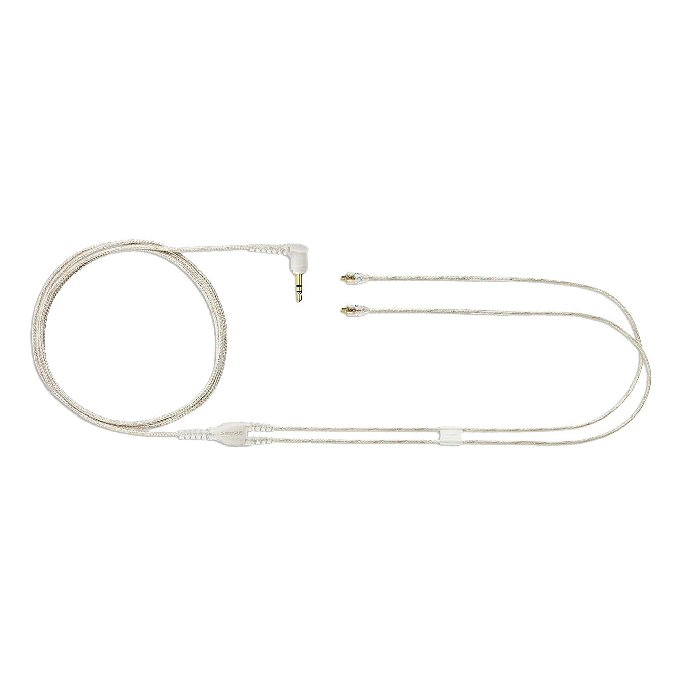 Shure EAC64CL clear 64-inch detachable audio cable for SE315, SE425, and SE535 in a close-up view.