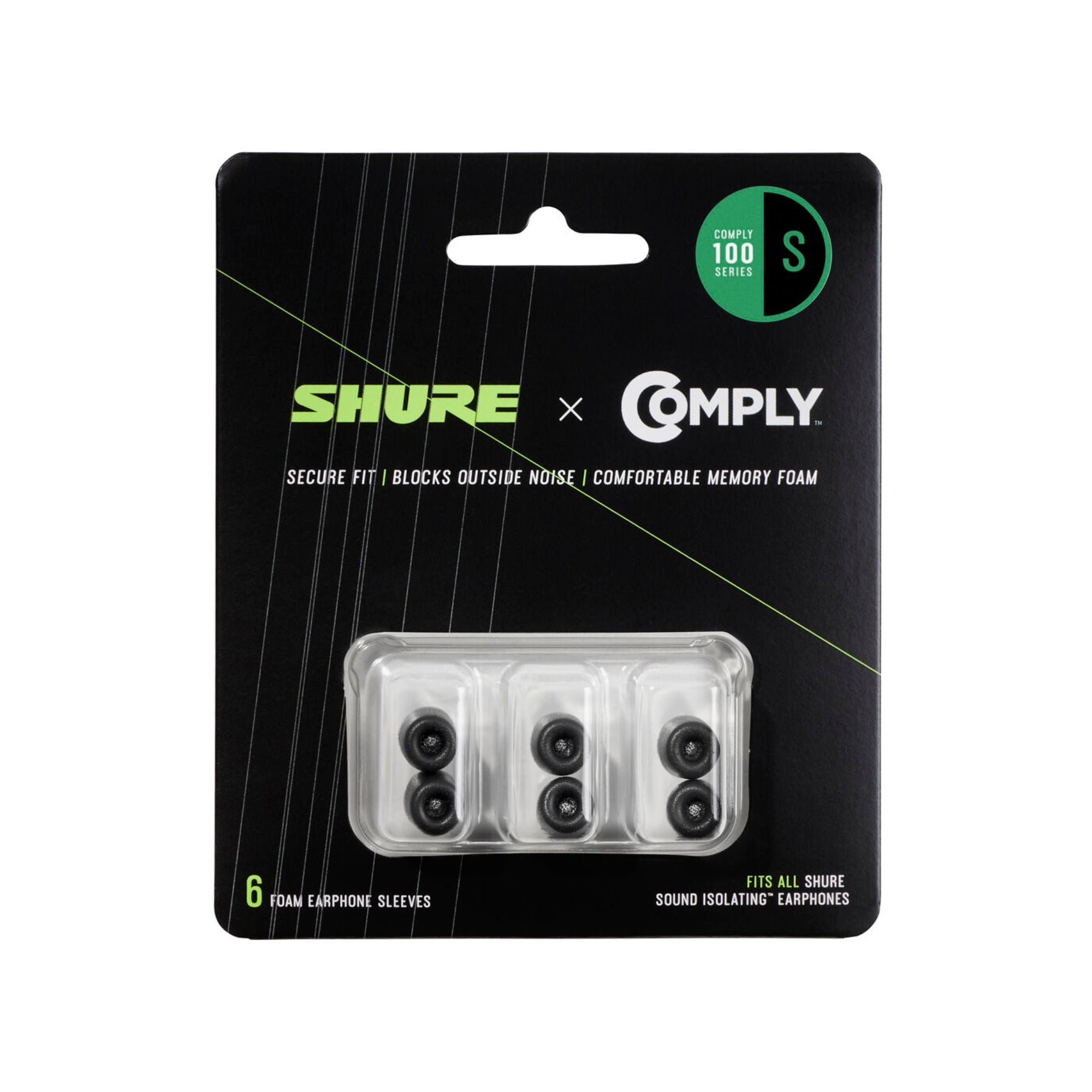 Shure EACYF1-6S 6-pc Comply 100 Series Black Small Foam Sleeves
